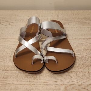Le Chateau Metallic Silver Leather Flat Sandals